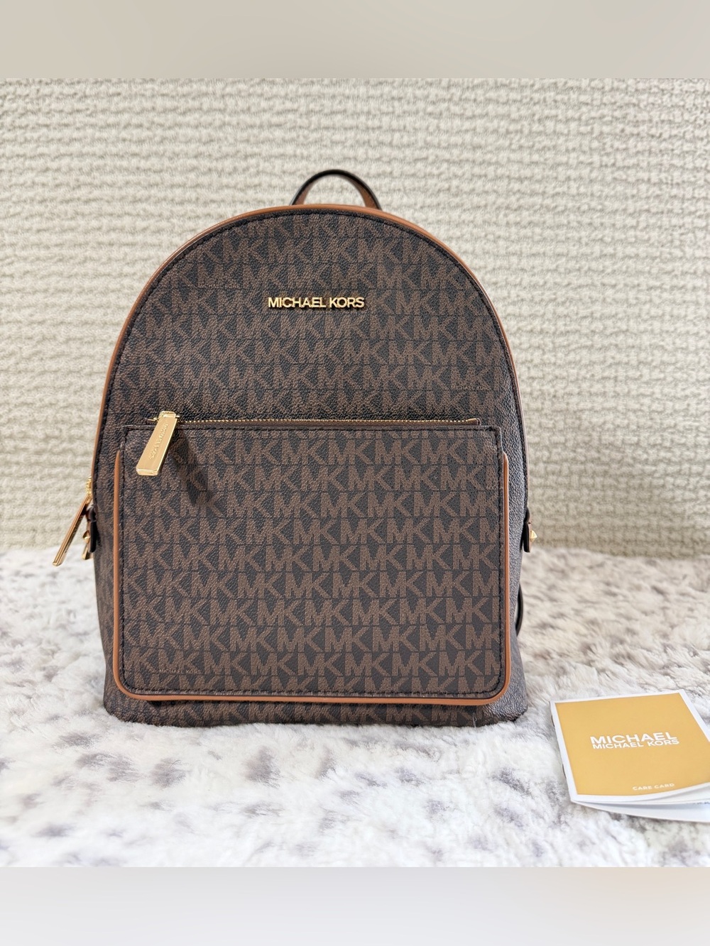 Michael Kors Brown MK Signature Backpack
with Tan Trim